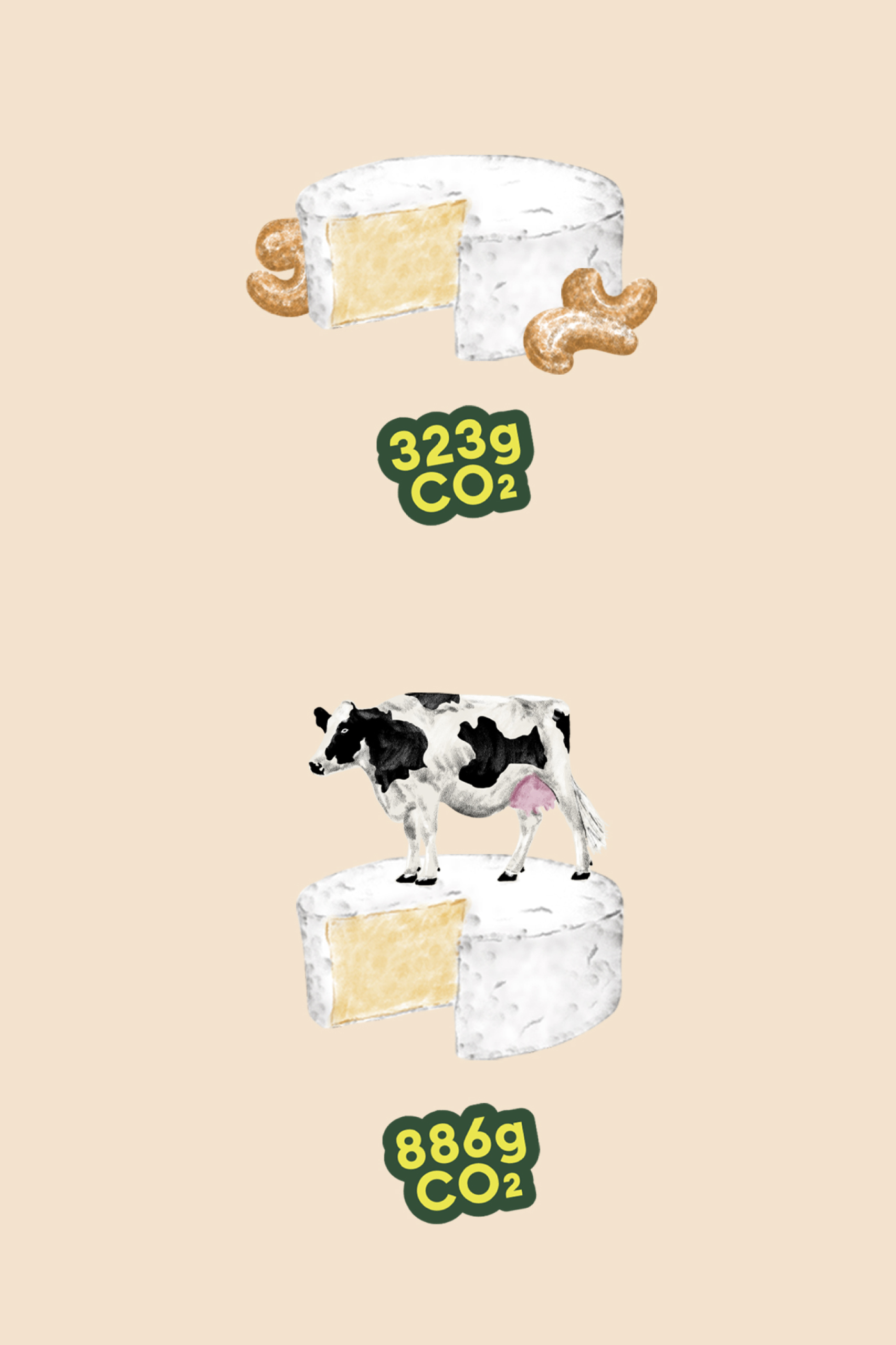 Die Produktion unseres Soft White 323 g CO2 verbraucht: Das ist fast 3 mal weniger als ein Camembert aus Schweizer Kuhmilch.